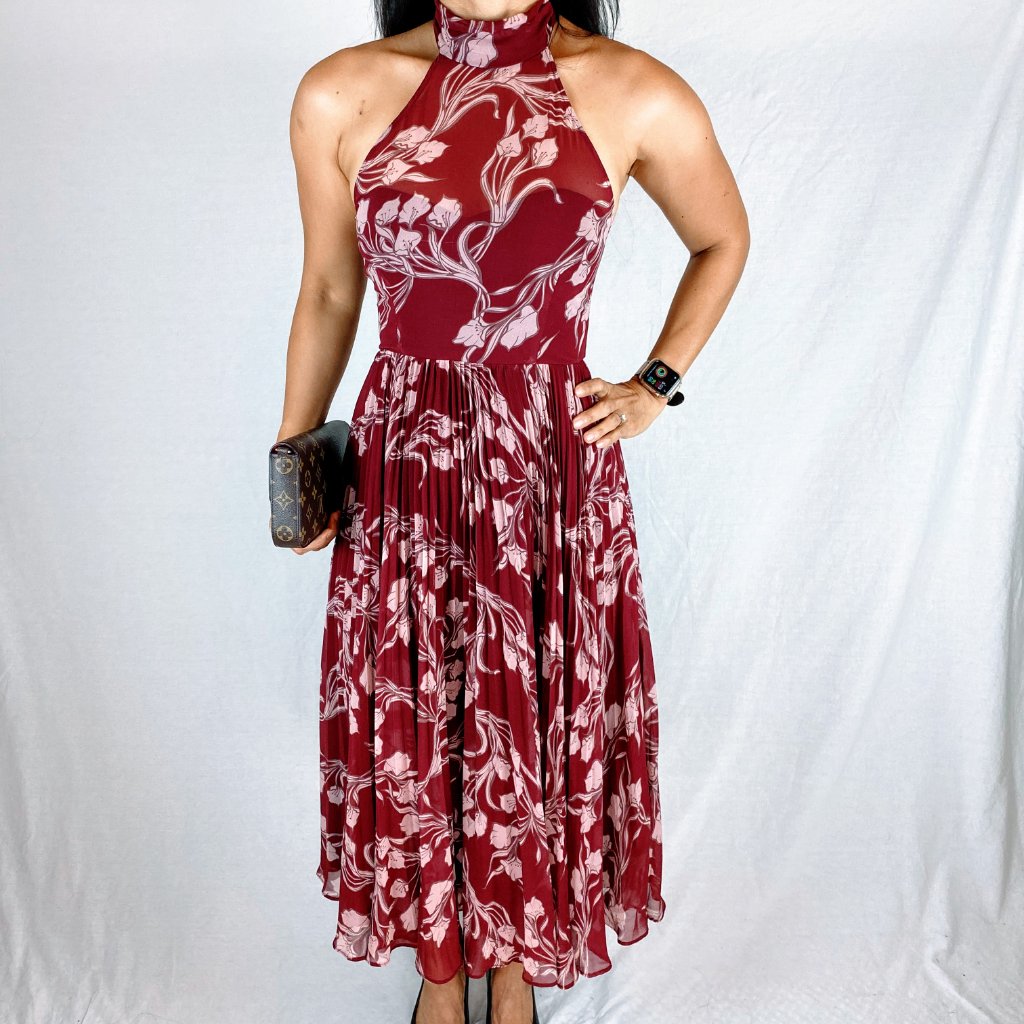 Fame & Partners Red Pleated Floral Dress $399